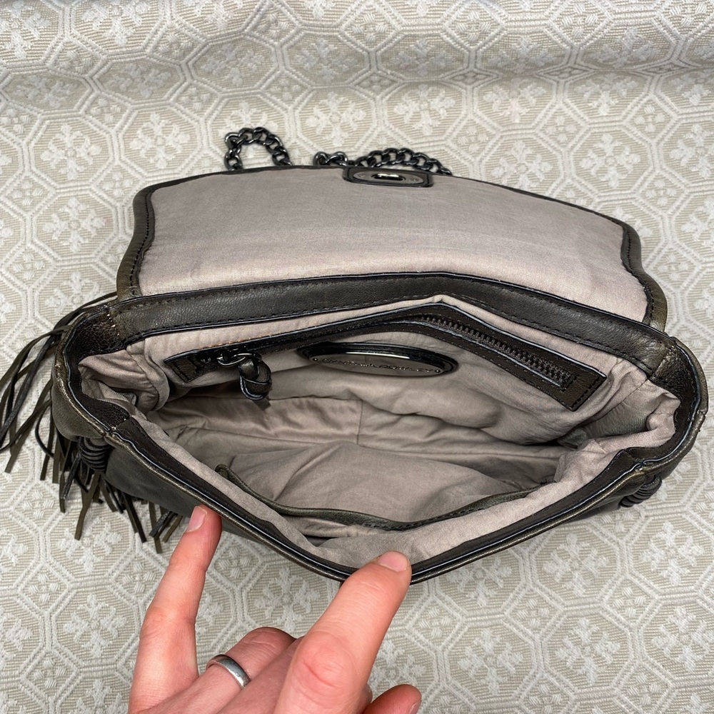 Cynthia Rowley Leather Purse with Gunmetal Silver Chain and Tassel - Picture 6 of 10